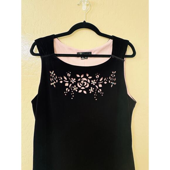 Componix Black Velvet Sleeveless Sheath Dress with Pink Lining Floral Size XL - Picture 3 of 7
